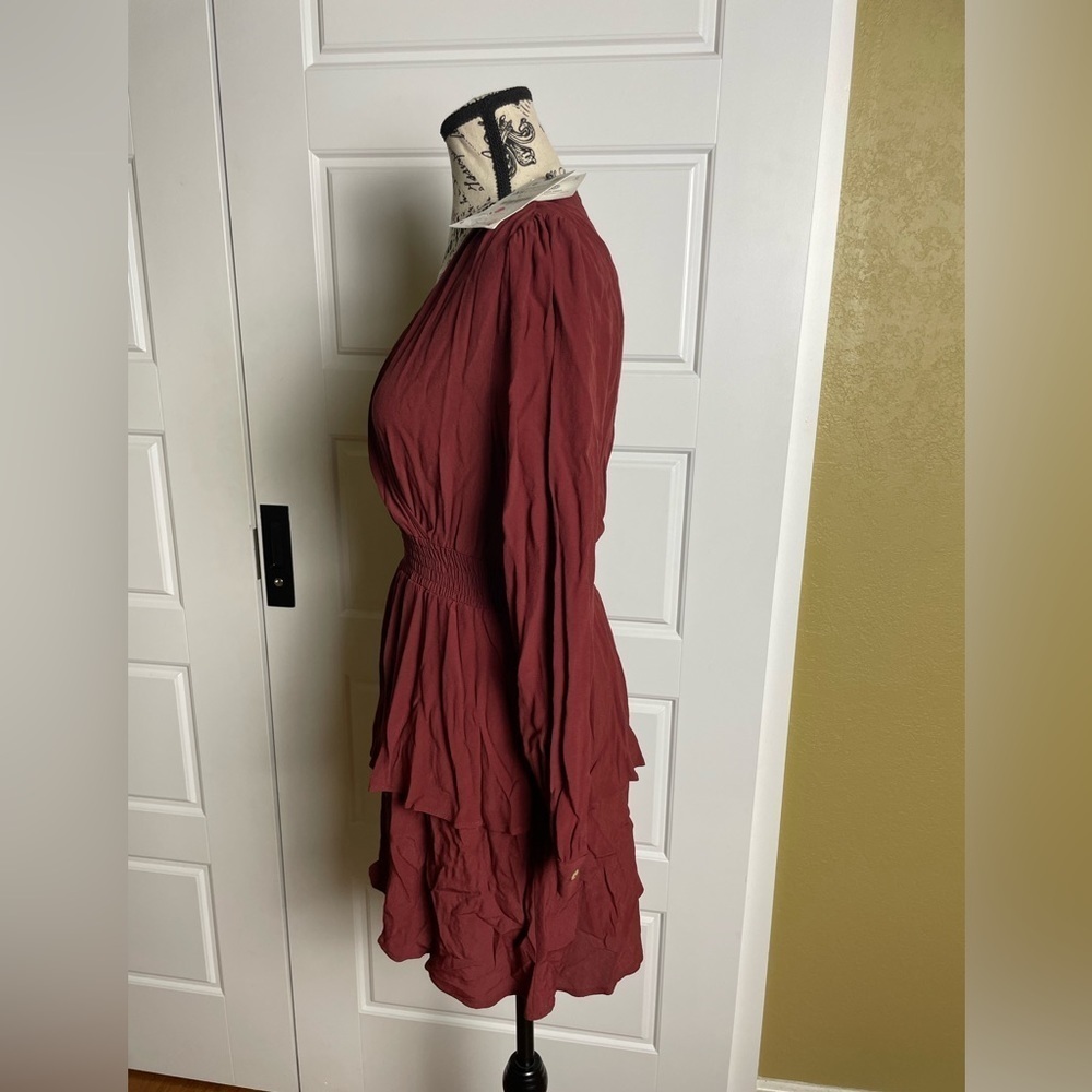 Zara boho chic burgundy ruffle dress xs NWT - Picture 4 of 6
